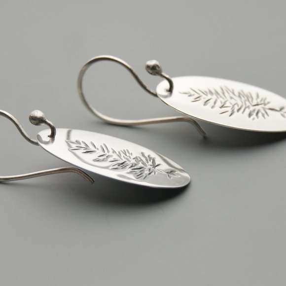 Sterling Silver Evergreen Oval Dangles - Picture 2 of 2